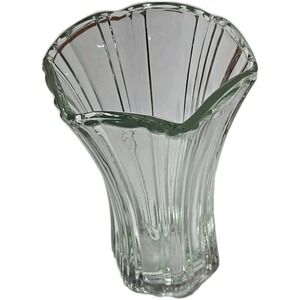 VINTAGE Old Cafe Clear Thick Glass 8 inch Tall Flower Vase Anchor Hocking HEAVY